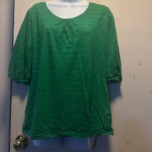 Plus Size Green Metallic Thread Top -Size XL - Sparkly Casual Blouse FADED GLORY